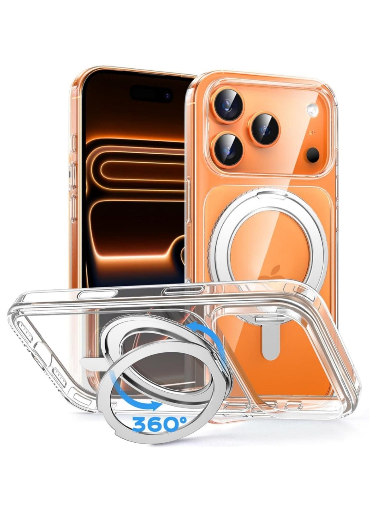 for iPhone 17 Pro Max Magnetic Case with 360° Rotatable Ring Stand 【 Compatible with Mag-Safe】【Mil-Grade Protection】 Translucent Back Phone Case (Clear, iPhone 17 Pro Max)