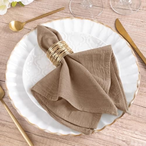 MLMW Nude Brown Cloth Napkins Set of 6 Linen Rustic Spring Cotton Napkins Cloth Bulk Washable Dinner Napkins 16"×16" for Wedding Party Baby Bridal Shower Birthday Table Decor