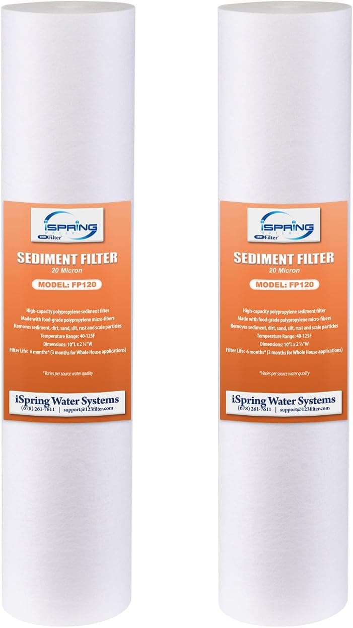 iSpring FP120X2 10x25 Universal Sediment Water Filter Replacement Cartridges 20 Micron Multilayer Sediment Filter 2 Pack
