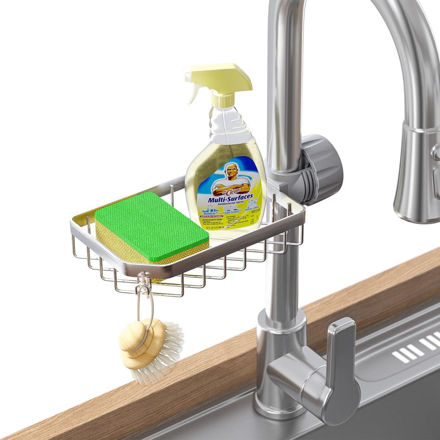 LONIN Sponge Holder Over Faucet Kitchen Sink Caddy Organizer Stainless Steel Detachable Hanging Faucet Drain Rack for Bathroom Scrubbers Soap