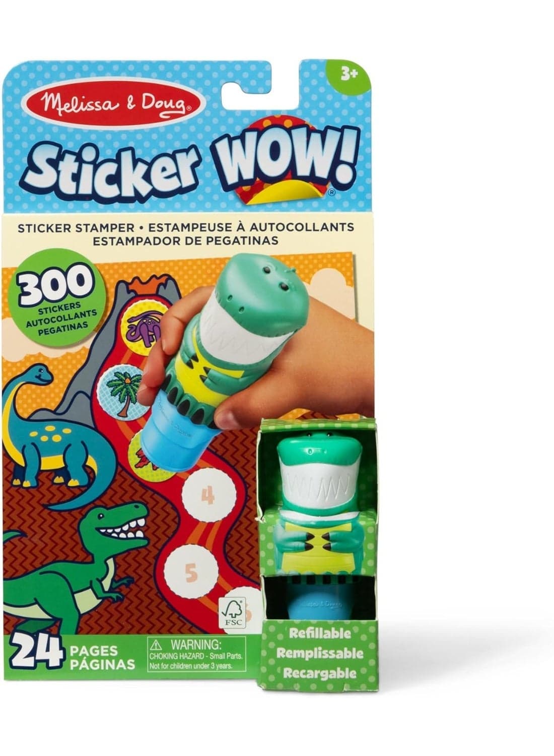 Melissa & Doug Sticker WOW! Sticker Stamper & Activity Pad - Dinosaur – 300+ Stickers, Self-Inking Stamper & 24 Activity Pages – Mess-Free Craft for Kids – Ages 3+ MD32012