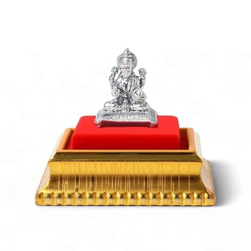 Akshat Sapphire A 999 Pure Silver Goddess Lakshmi Idol with Acrylic Box for Pooja Room, Office Desk, Car Dashboard Idol | Oxidized Maa Laxmi Murthi for Car | Gift for Wedding - ID29_AAS