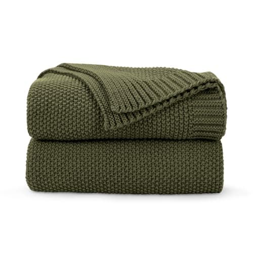 CozeCube Olive Green Throw Blanket for Couch, Soft Cozy Cable Knit Throw for Bed Sofa Living Room, Lightweight Warm Decorative Farmhouse Christmas Blanket, 50"x60", Olive Green