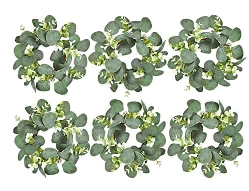 LSKYTOP 6Pcs Eucalyptus Wreath Faux Kitchen Cabinet Wreaths Artificial Greenery Wreath Farmhouse Wreath for Door Wall Window Decor 9InchPC