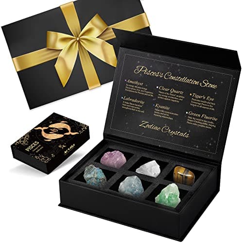 Pisces Birthday Gifts for Women, Pisces Crystals Birthstones Gifts Box Set with Gift Wrap Ribbon Bow Greeting Card - Zodiac Gifts Astrology Gifts Birthday Gifts for Her Mother Sister Best Friends