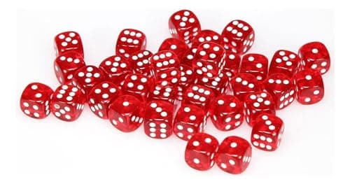 Chessex Dice d6 Sets Red with White Translucent 12mm Six Sided Die 36 Block of Dice