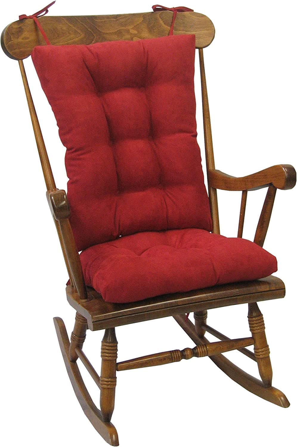 Klear Vu Omega NonSlip Rocking Chair Cushion Assembled in USA Thick Tufted Design Includes Seat Pad Back Pillow with Ties 17x17 Inches 2Piece Set Twillo Red 2 Count