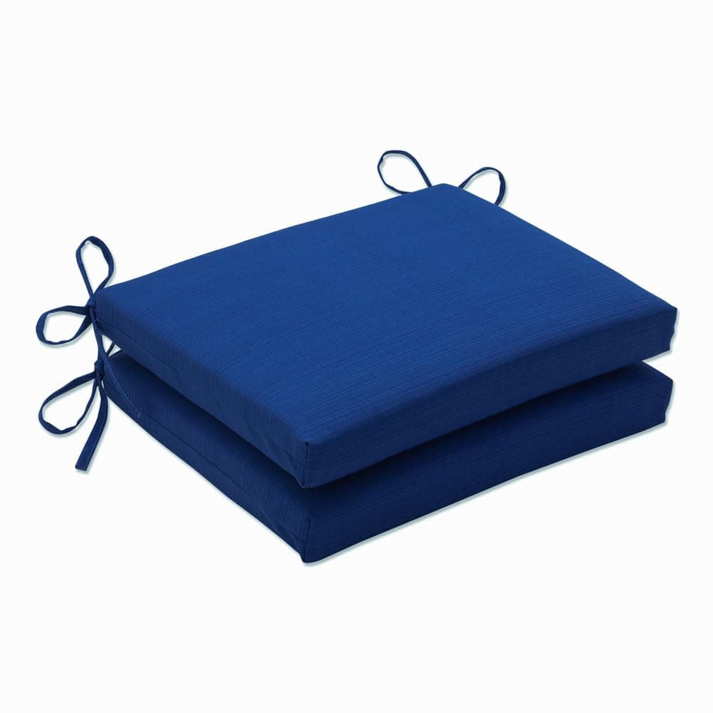 Pillow Perfect Fresco Solid IndoorOutdoor Patio Seat Cushions Plush Fiber Fill Weather and Fade Resistant Square Corner 16 x 185 Blue 2 Count
