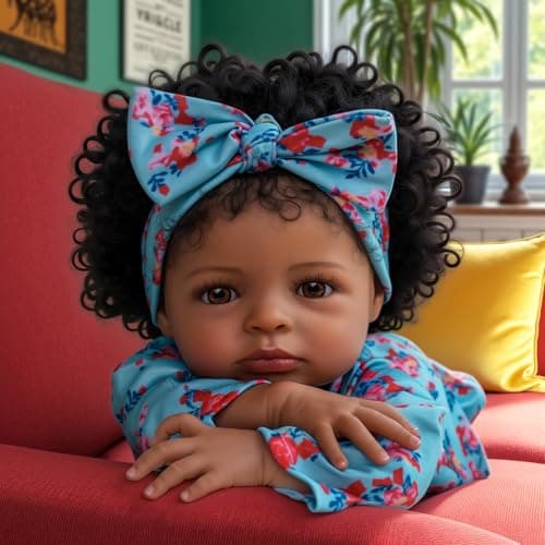 ADFO Lifelike Reborn Baby Dolls 18 inch Realistic Black Girl Newborn Real Life Baby Girl Dolls Soft Vinyl Baby Dolls with Clothes and Toy Gift for Kids Age 3