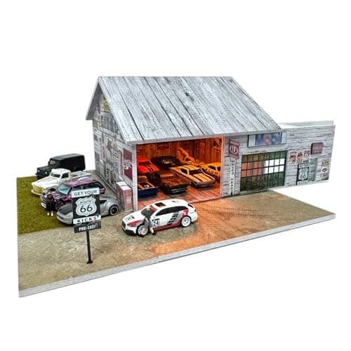 Bivitre 1/64 Diorama Display Case Garage with LED Lights - Compatible with Hot Wheels Matchbox Mini GT Diecast Cars, for 1:64 Model Car Display and Show Off (Warehouse)