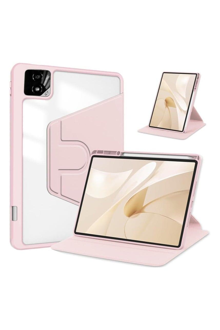 Compatible with Honor Pad GT 2 Pro 12.5 inch 2025 Case with Pen Holder, 360 Degree Swivel Stand Folio Flip Smart Tablet Cover with Auto Sleep/Wake (Pink)