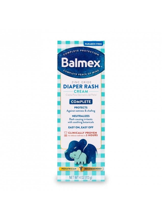 Balmex Complete Protection Baby Diaper Rash Cream With Zinc Oxide + Soothing Botanicals, 4 Ounce