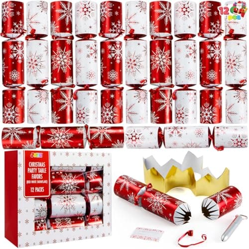 JOYIN 12 Pack Christmas Party Favor NonSnap Red White Snowflake Design Party Table Favors with Holiday Party Favor Supplies for Kids and Adults Christmas Parties Dinners and Holidays