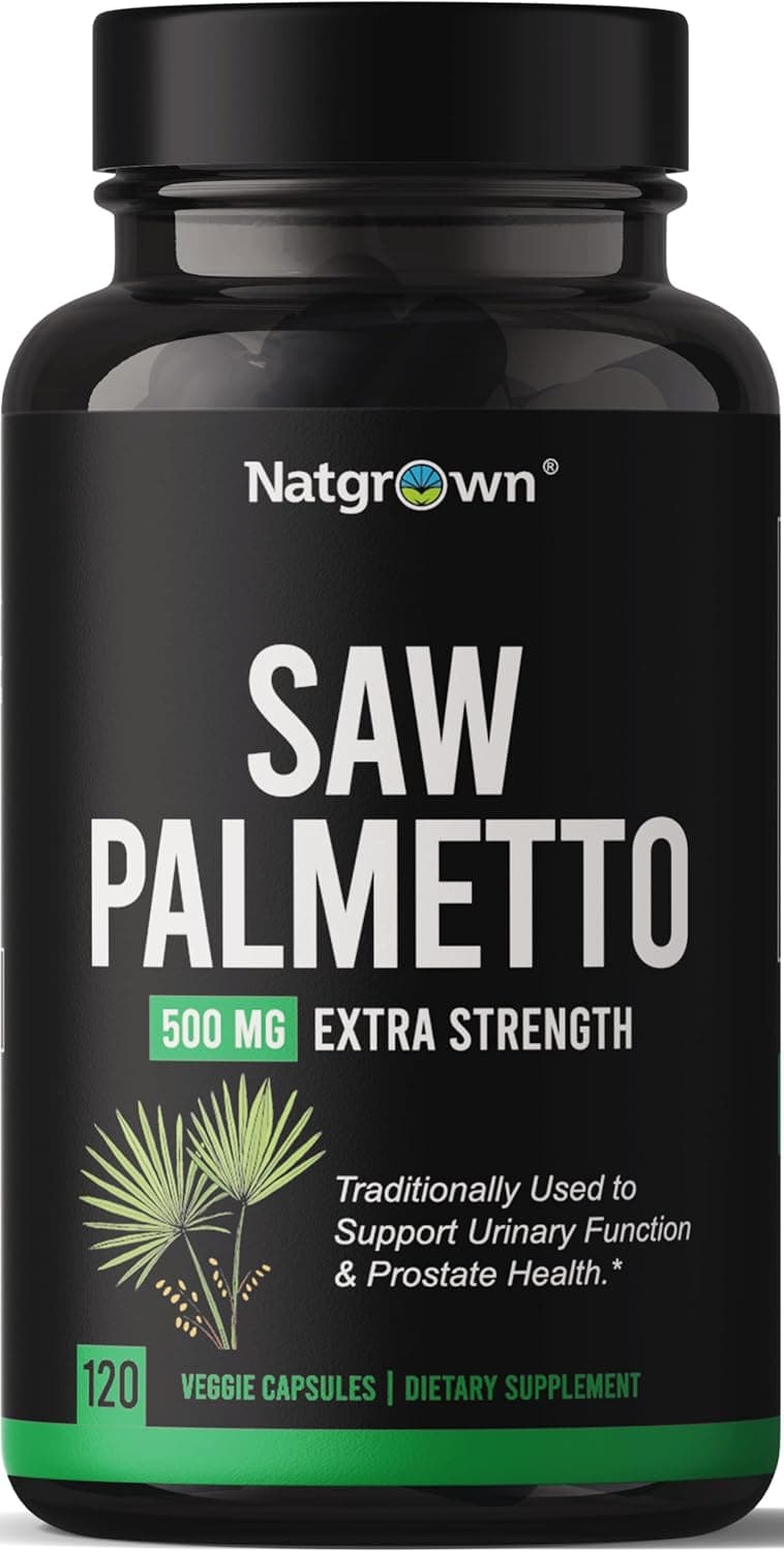 Natgrown Saw Palmetto for Men 500mg Prostate Health Supplement with DHT Blocker for Hair Loss Urinary Flow 120 Vegan Capsules NonGMO GlutenFree