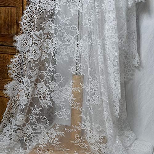 IRIZ 51 x 118 Eyelash Lace Panel Chantilly Lace Fabric Veil Dress Costume Craft Making White