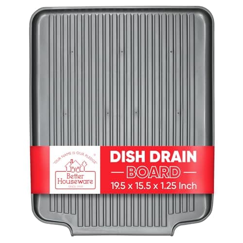 Better Houseware Dish Drainer Mat, Large Metallic Silver Dish Drain Board for Kitchen Countertop, Protects Surfaces & Speeds Drying, 19.5 x 15.5 x 1.25, Metallic Silver