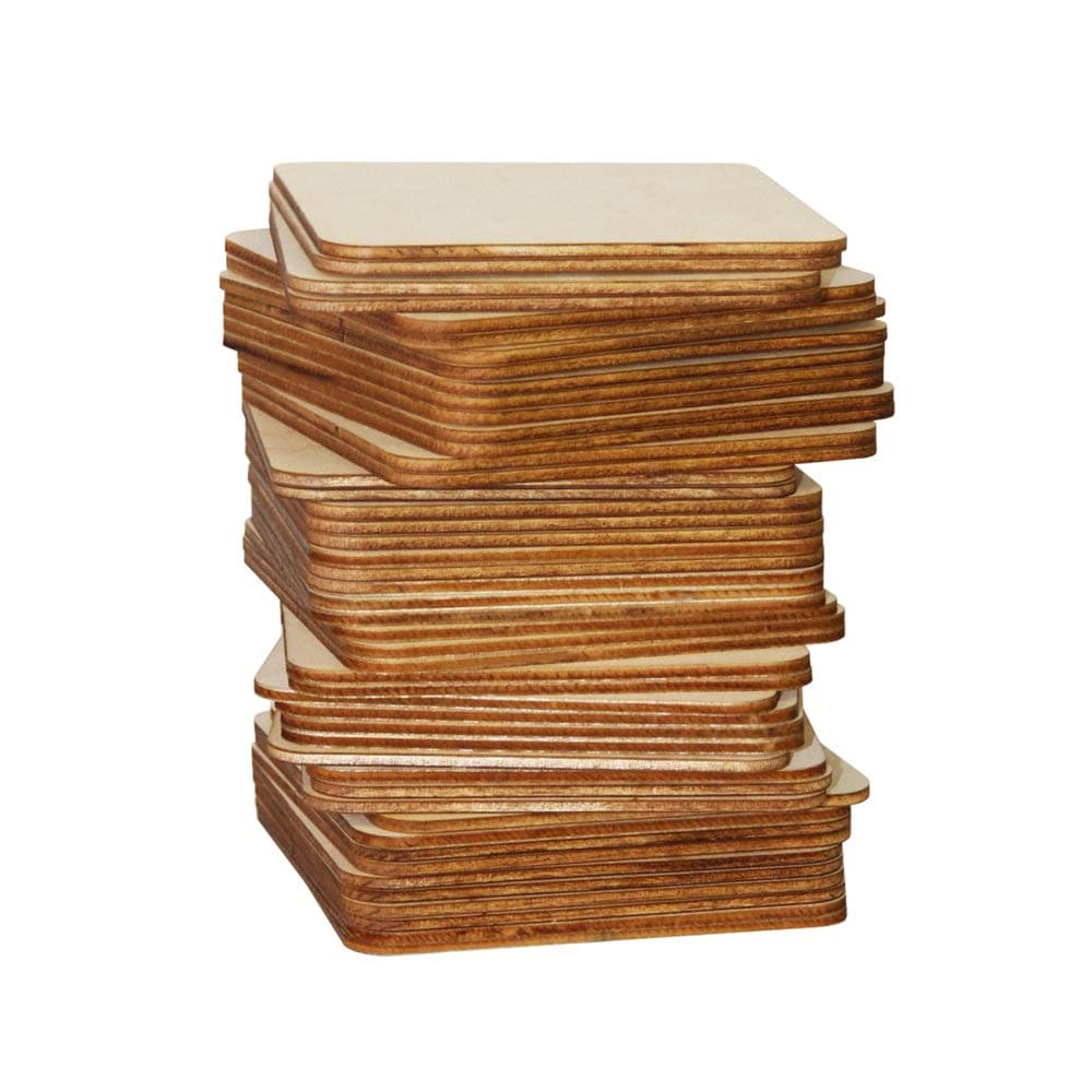 MONKEY SUN 48 Pieces 4 x 4 Inches Unfinished Square Wood Blank Coaster Bulk for Drinks Painting Writing Bar Kitchen Home Decor DIY Craft Party Set of 48 Square