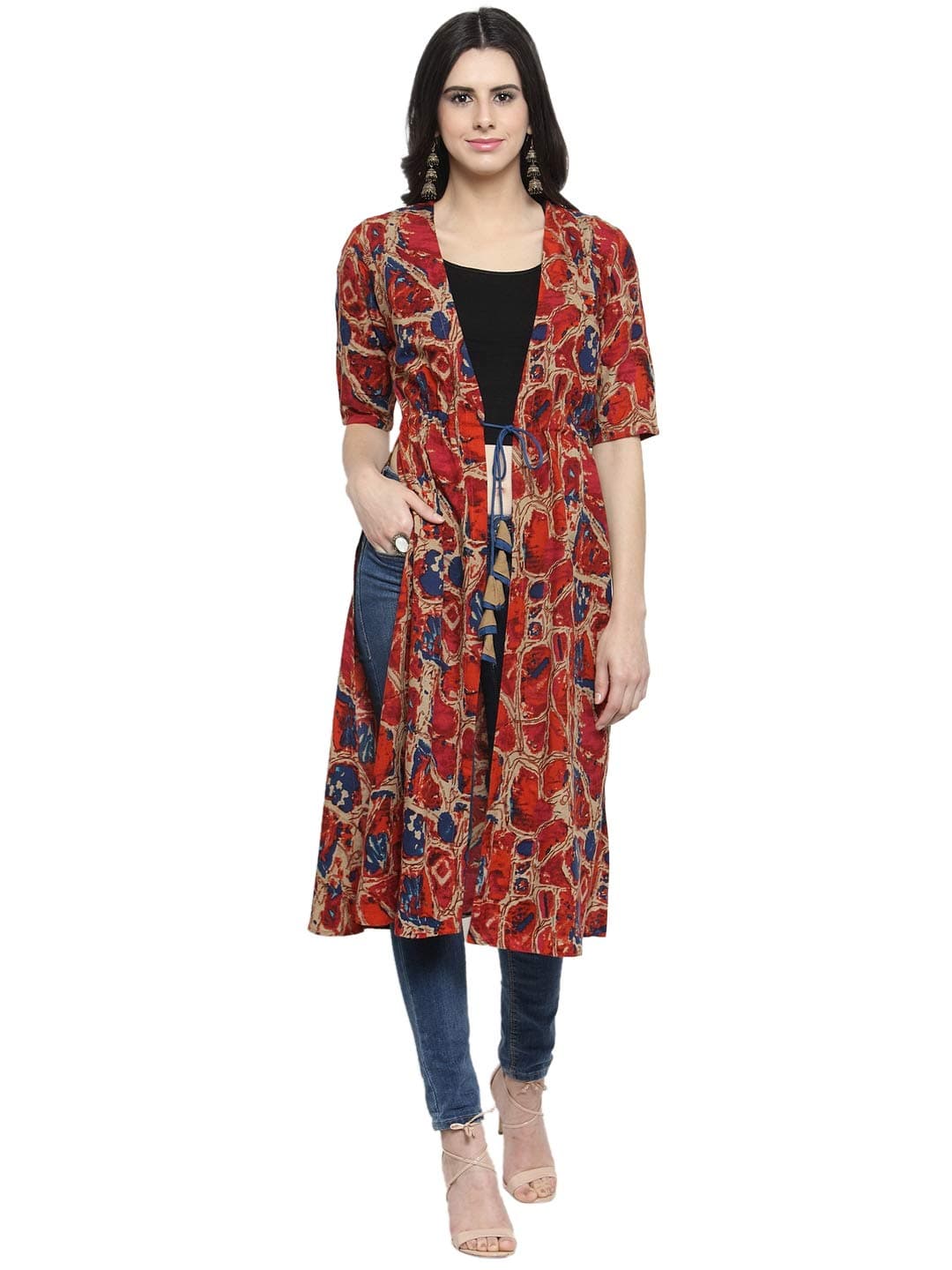 INDIBELLE Women's Viscose V Neck Abstract Print Shrug (Multicolour, XL)