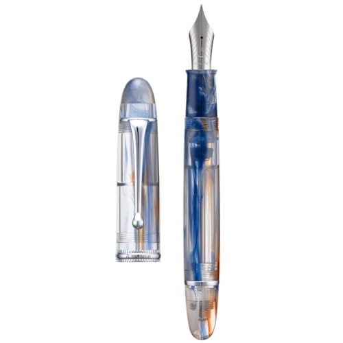 Asvine V800 Fountain Pen Vacuum Filling System with Large Ink Capacity Number 8 Stub Nib 11mm Calligraphy Art Drawing with Wrench Gift Set Blue Brown