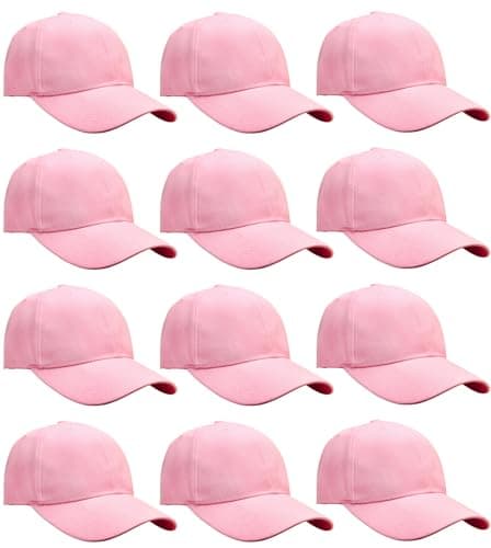 Falari Wholesale Bulk Lot 12Pack Baseball Cap Adjustable Size Plain Blank Solid Color 12Pack Pink