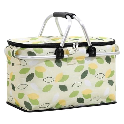 WENGTY Insulated Picnic Baskets 26L, Cooler Bag, Shopping Basket, Collapsible Picnic Cooler with Aluminium Handle for Food, Camping, Work or Outdoor Hiking Black (Multicolor)