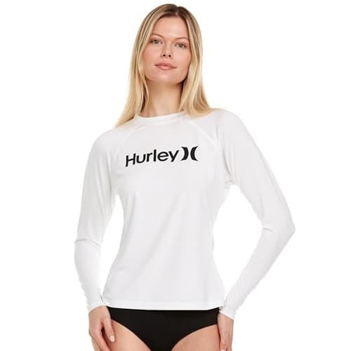 Hurley Rash Guard for Women, Womens Rash Guard Long Sleeve Shirts, Rashguard Swim Shirt Women UPF 50+ SPF & UV Protection White
