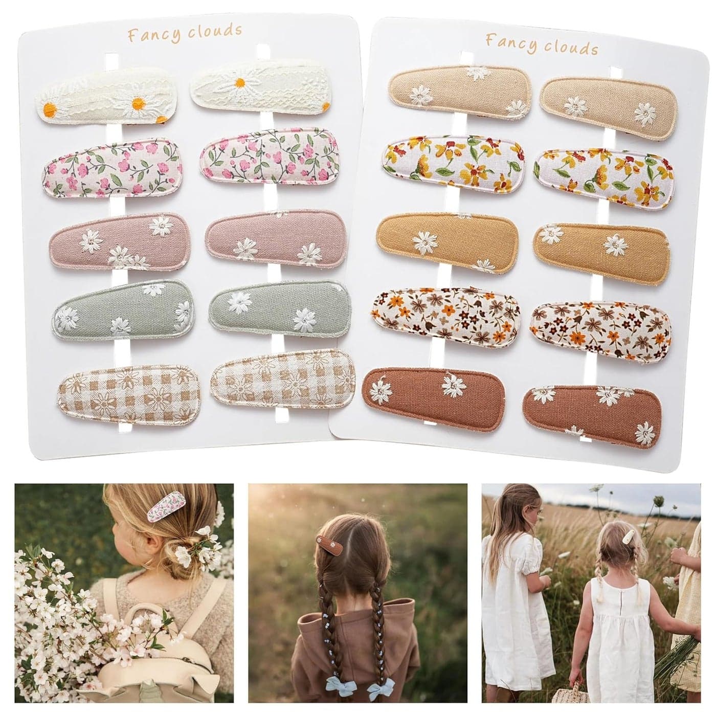 Fancy Clouds 20 Pack Baby Hair Clips for Girls ToddlerNeutral Fully Lined Fabric Snap Clips Pins With Flower printHandmade Hair Accessories Barrettes for School Age Kids Children Women Gifts