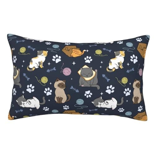 Cute Cat Pattern Pillow Cases Standard Size 20x30 Inches, Soft Breathable Pillow Cover with Hidden Zipper Closure, Decorative Pillow Protector for Kids Adults