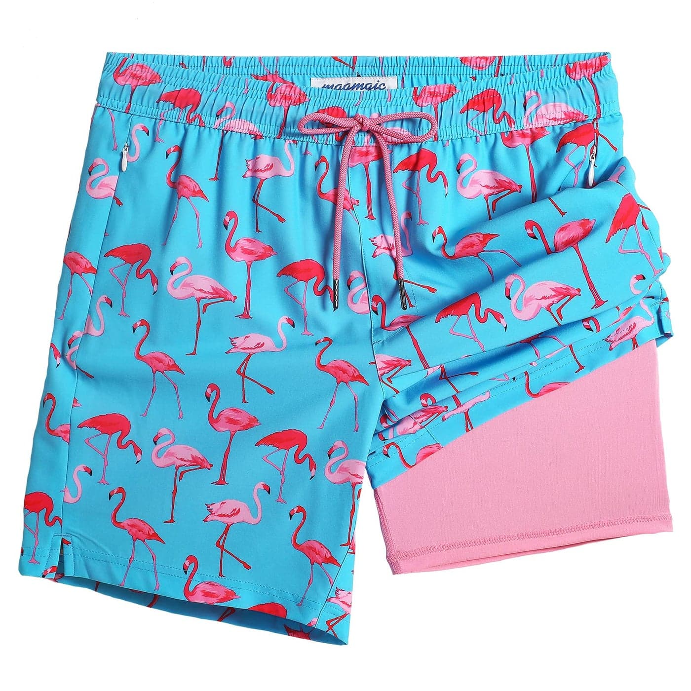 maamgic Swim Trunks Men 2 in 1 Mens Bathing Suit 7 Inch Quick Dry Mens Swimming Trunks with Zipper Pockets