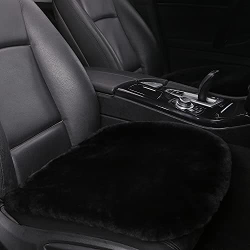 LLB Genuine Sheepskin Car Seat Cushion Seat Covers for Cars Trucks SUV Comfort Seat Protector Pad for Car Driver Seat Car Accessories for Women Office Chair Car Decor (Black Front Seat Cushion-1 Pc)