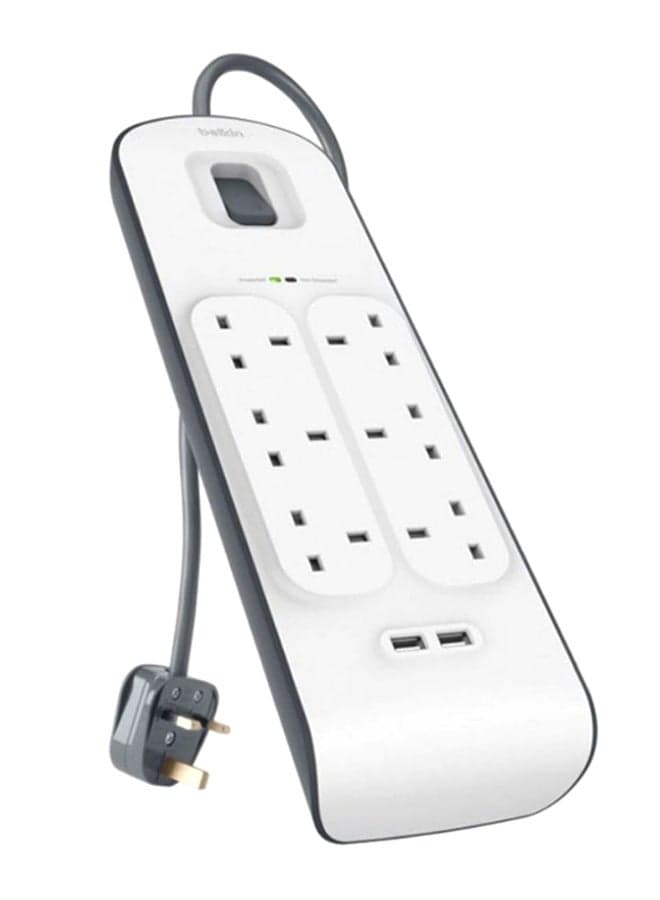 6-Outlet Surge Protection Power Strip White/Black