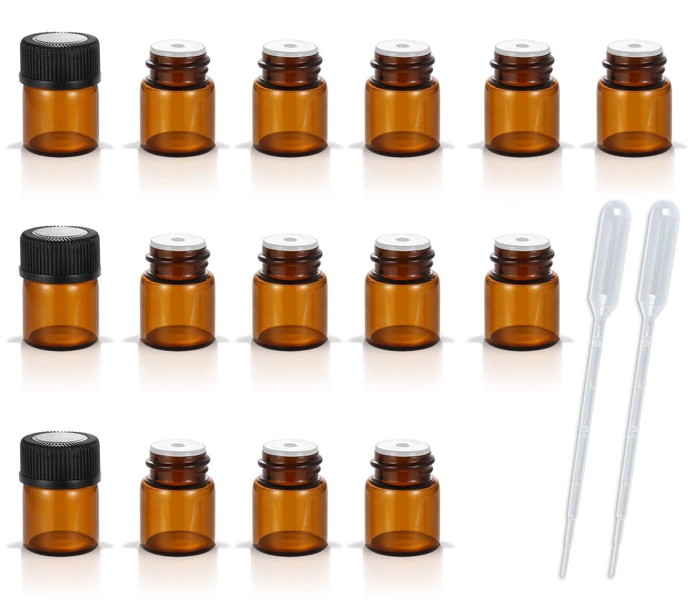 AFMNQZ 50Pack Set 1ML Amber Glass Bottle with Orifice Reducer and Cap Small Essential Oil Vials 1ML