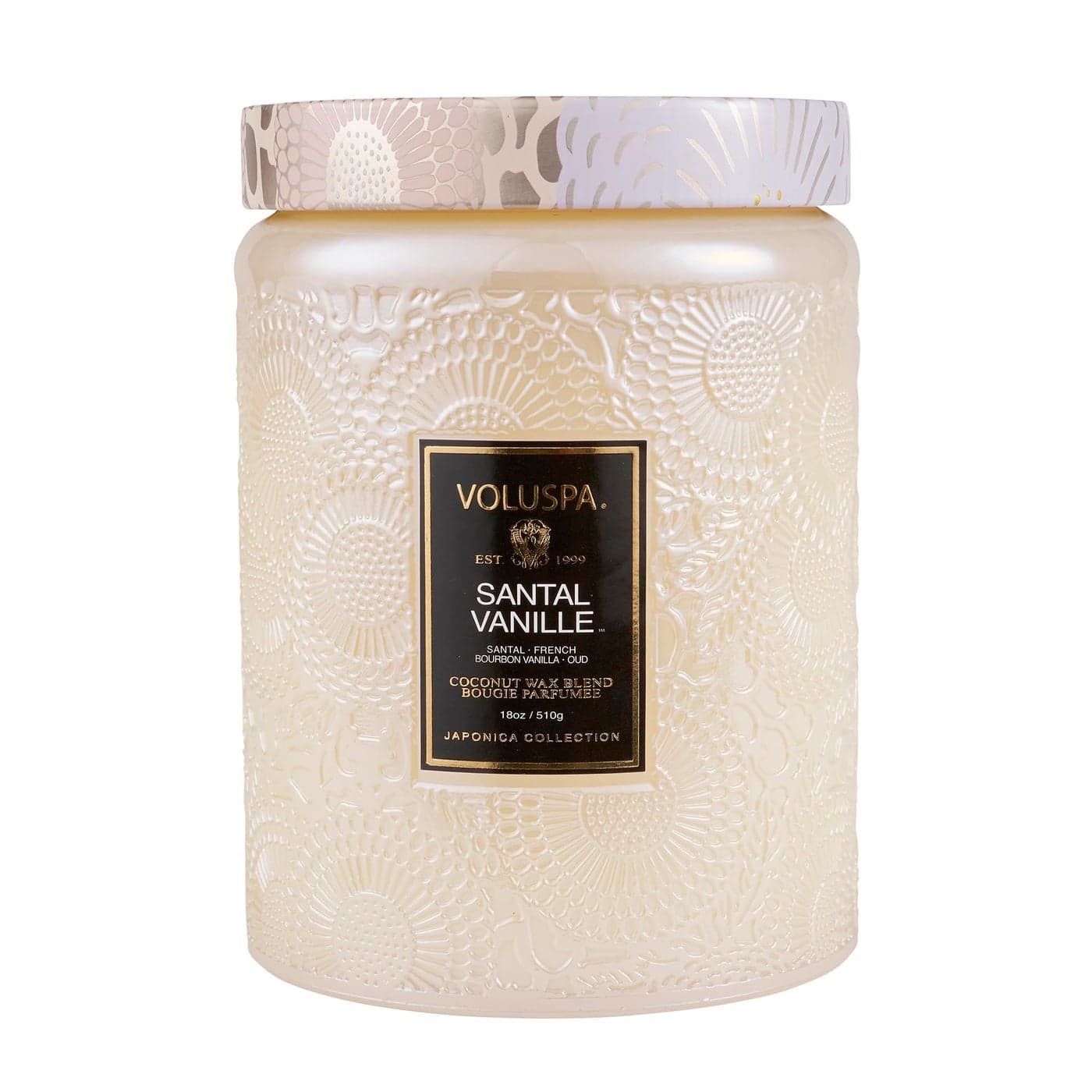 Voluspa Santal Vanille Large Candle Jar 18 oz 100 Hour Burn Time Coconut Wax for Clean Burning Handcrafted in the USA