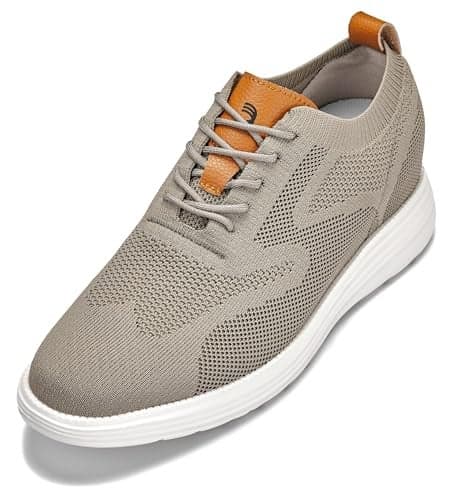 CALTO Mens Invisible Height Increasing Elevator Casual Shoes Khaki GreenBrown Ultra LightWeight Laceup Knitted Casual Sporty Sneakers 28 Inches Taller X2639 Size 7 DM US