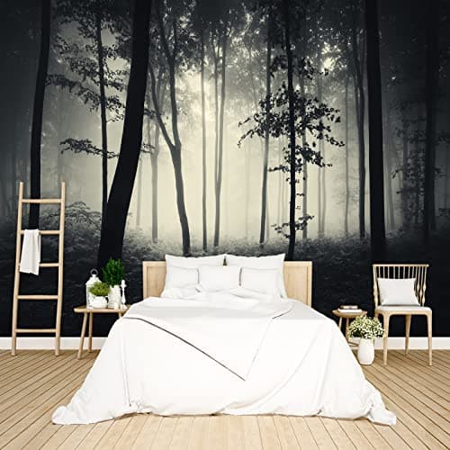BZHXBZ Dark Enchanted Forest Wallpaper Foggy Black Woods Bedroom Jungle Tree Mural Living Room Woodland Large wall Mural 160x108 Not Peel and Stick