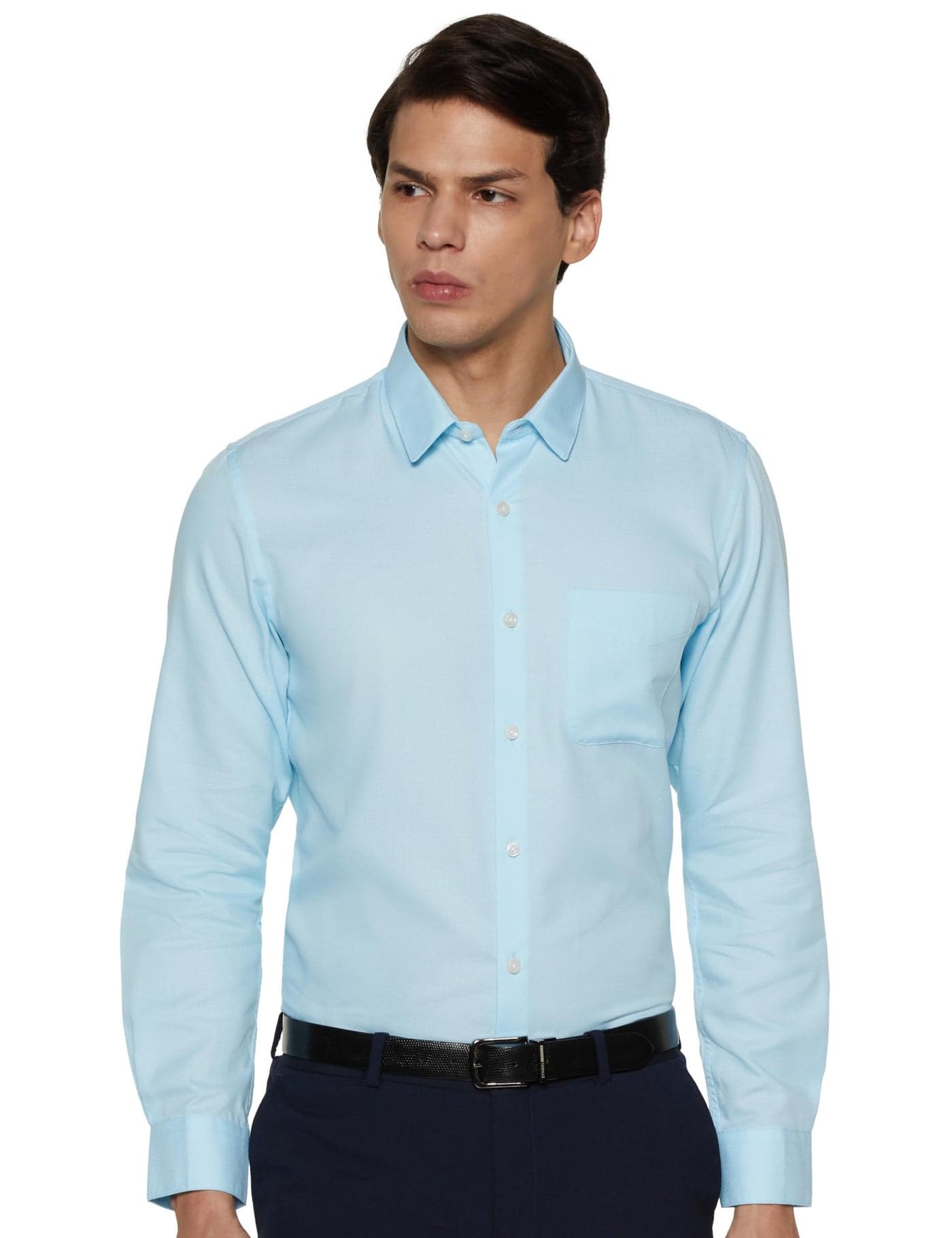 Peter England Men's Classic Textured Slim Fit Full Sleeve Shirt | Wonder Fabric | Cotton Rich | Premium Dobby Aqua