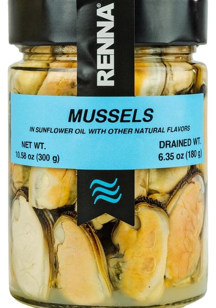 Renna Succulent Mussels in Sunflower Oil - 10.58 oz Jar, Gourmet Mediterranean Seafood