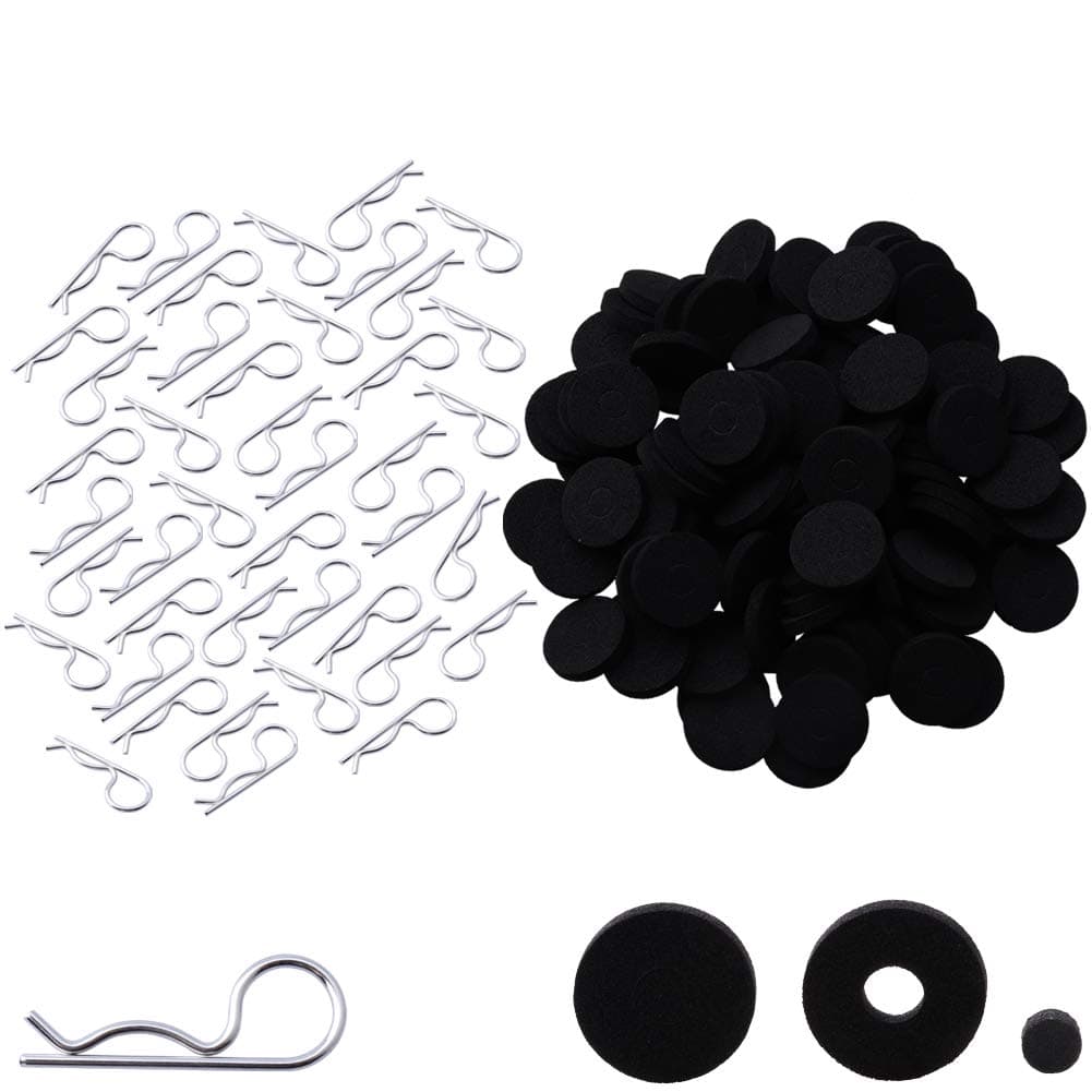 HobbyPark 200pcs RC Body Clips Pins & Foam Body Washers for All 1/10 1/12 Scale Traxxas Redcat HPI Himoto HSP Exceed RC Cars Parts Trucks Buggies Body Shell Replacement (Silver Clips)