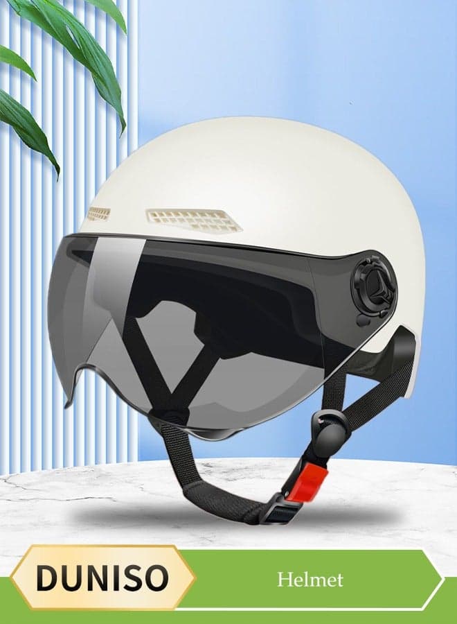 Open Face Helmet, scooter helmet with detachable goggles, adjustable head circumference, shock and fall resistant, suitable for both men and women, white