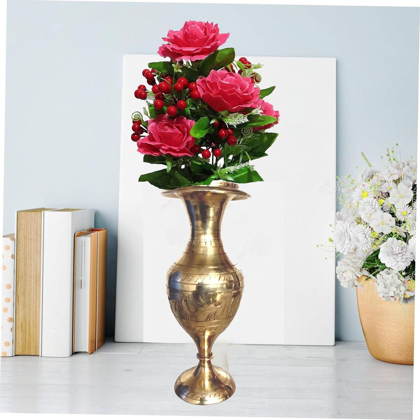 Stotram Brass Handicraft Flower VaseFlower Pot for Office and Home Decor with Indian Alluring Nakarshi DesignLiving Room