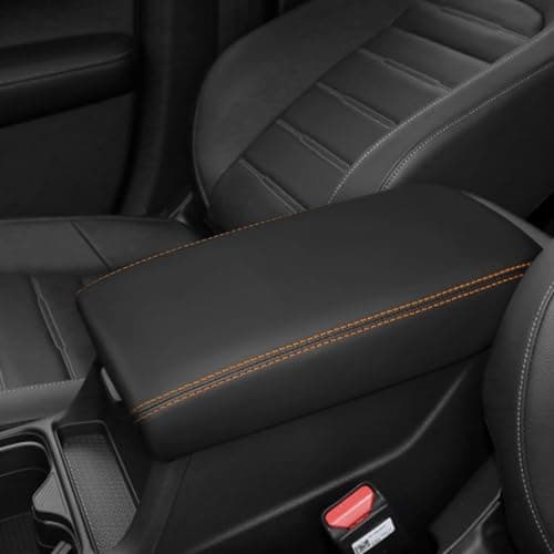 DEYTOP Console Cover for Honda CRV 2026 2025 2023 2024 Accessories Armrest Cover for CRV Accessories Antiscratch Leather Armrest Pad Protector Black with Orange Stitches