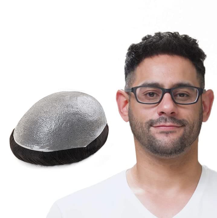 Lordhair Toupee for Men with 100 European human hair 8x10 inch Hairpiece for Men 003mm Ultra Thin Skin Hairsystem All Vlooped Mens Toupee Off Black 1B with 20 grey hair