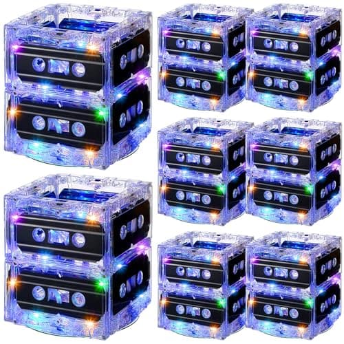 Relaxweex 8 Sets 80s 90s Glowing Novelty Cassette Tape Bucket Centerpiece 80s Party Supplies 90s Theme Birthday Party Supplies Light Cassette Tape Table Decor for Music Retro Hip Hop 1980 1990 Event