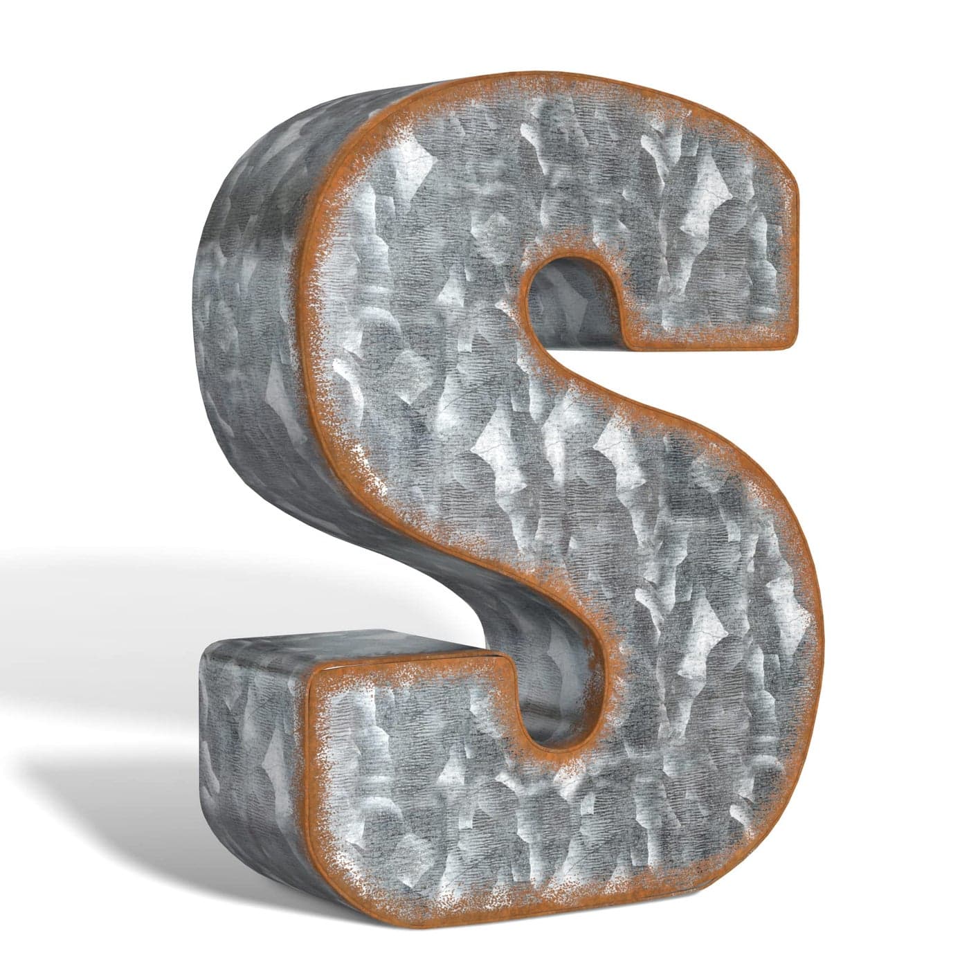 CraftyCrocodile 7 Galvanized Metal Letters for Wall Decor 3D Letter S for Hanging Free Standing Decorative Rustic Alphabet Letters for the Living Room Bedroom Kitchen