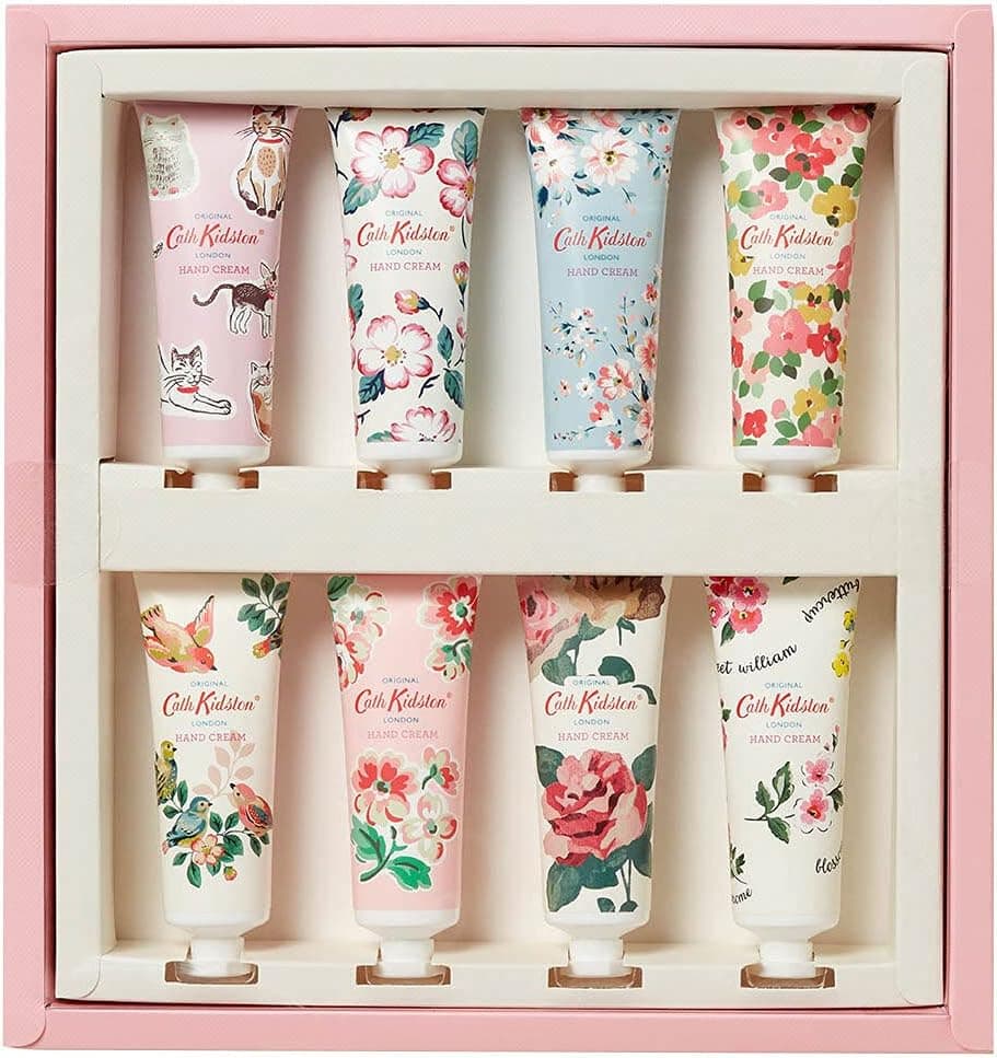 Cath Kidston Hand Cream Gift Sets For Women Luxury moisturiser Vegan Shea Butter 8 x 30ml in 2 Colours Pink Border
