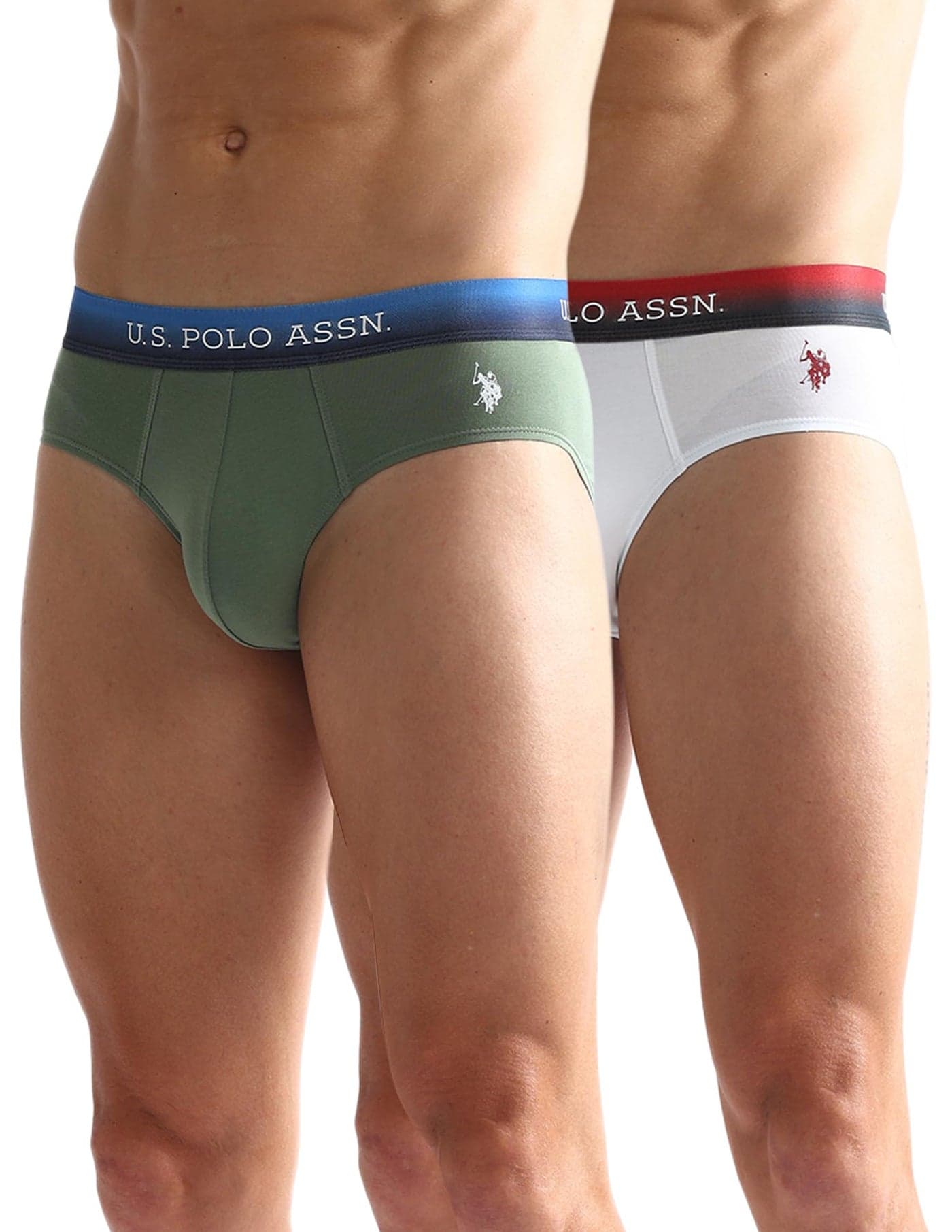 U.S. POLO ASSN. Men's Ombre Waistband Solid OEB05 Briefs - Pack of 2(White-Hedge Green M)