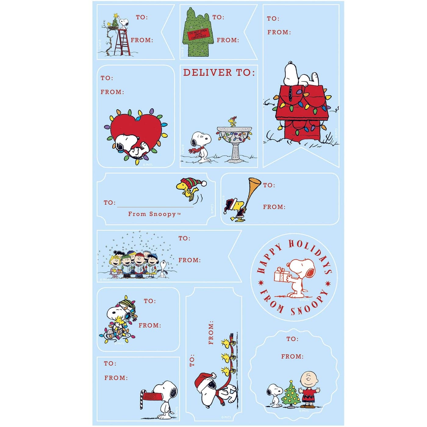 Graphique Peanuts Gift Labels 52 SelfAdhesive Christmas Stickers 13 Designs with Red Foil Accents to and from Names for Holiday Wrapping Paper Gift Bags