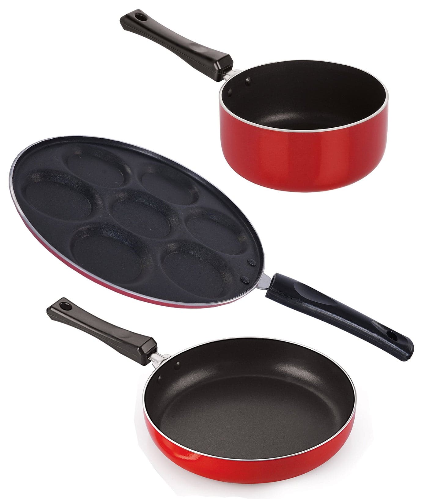 Nirlon Gas Compatible 3 Layer Non-Stick Coated Aluminium Frying Pan Sauce Pan and Uttapam Tawa Combo Set