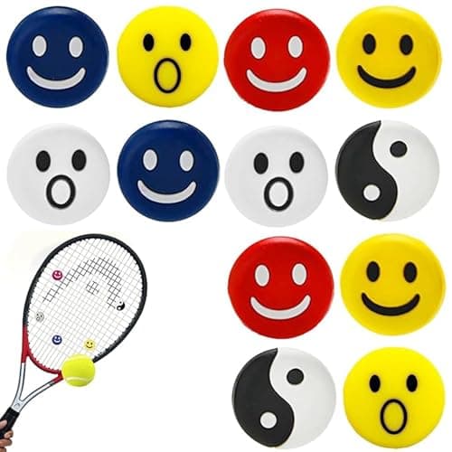 12PCS Tennis Dampener, Silicone Tennis Racket Dampeners with 6 Fun Designs, Tennis Shock Absorber, Vibration Dampener for Tennis Enthusiasts and Beginners, 2.3cm x 2.3cm x 0.7cm
