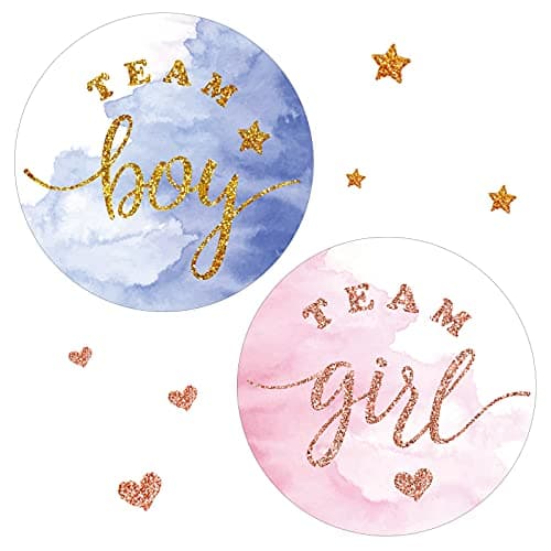 120 Pcs Gender Reveal Stickers 2 Inch Gold Glitter Pink Blue Team Girl or Boy Bee Team He or She Baby Shower Labels Sticker for Gender Reveal Party Games Supplies(Boy and Girl)